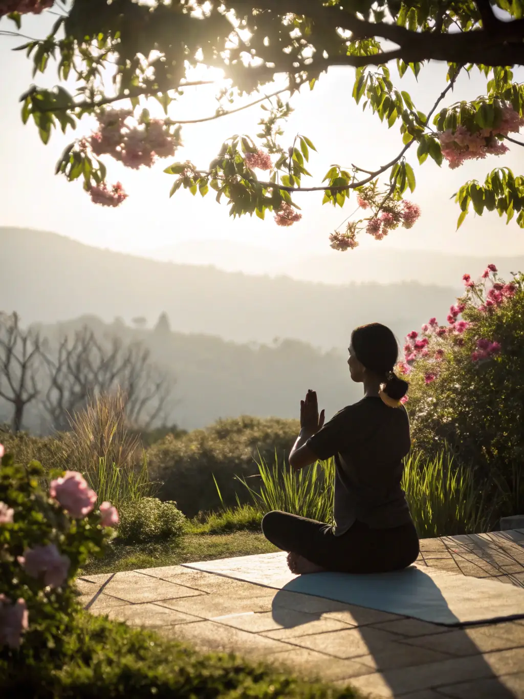 A serene image of individuals practicing yoga outdoors, emphasizing relaxation and mindfulness in a natural setting at AGSE AVANT GARDE SPORTI ESSART.